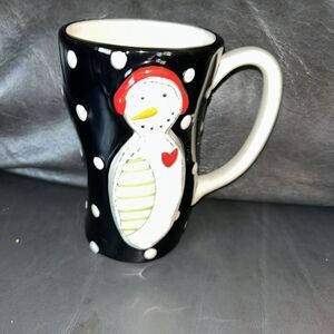 Heartful polkadot snowman coffee mug